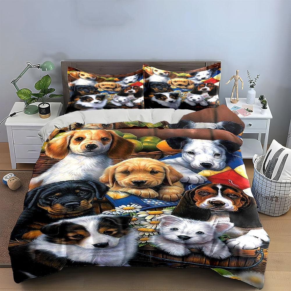 Dogs and flowers pattern. Bedding sets Duvet cover sets Duvet covers Pillowcases(1 * Duvet Cover 2 * Pillowcases without duvet insert)
