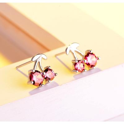 S925 Sterling Silver Cherry Fruit Stud Earrings Korean Earrings Jewelry