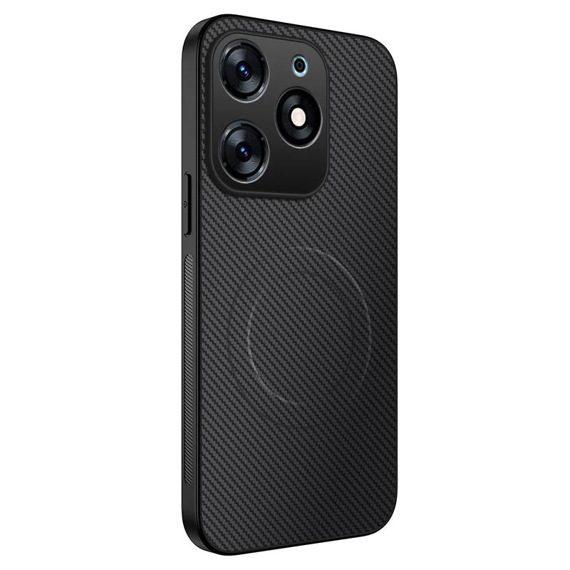 Carbon Fiber Wireless Charging Magnetic Case For Tecno POP 8 Spark Go 2024 Lens Protection Silicone Soft Bumper Cover Phone Case