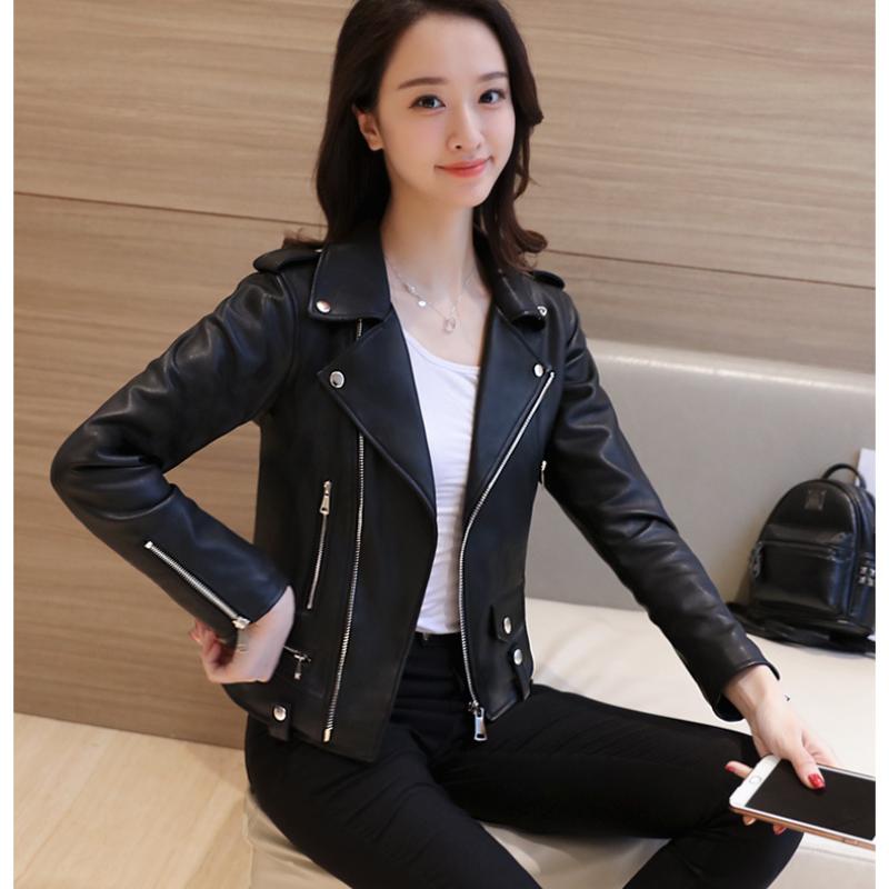 Spring and Autumn Korean Version of Women's PU Leather Jacket Women's Short Slim-fit Small Jacket Motorcycle Jacket Leather Jacket