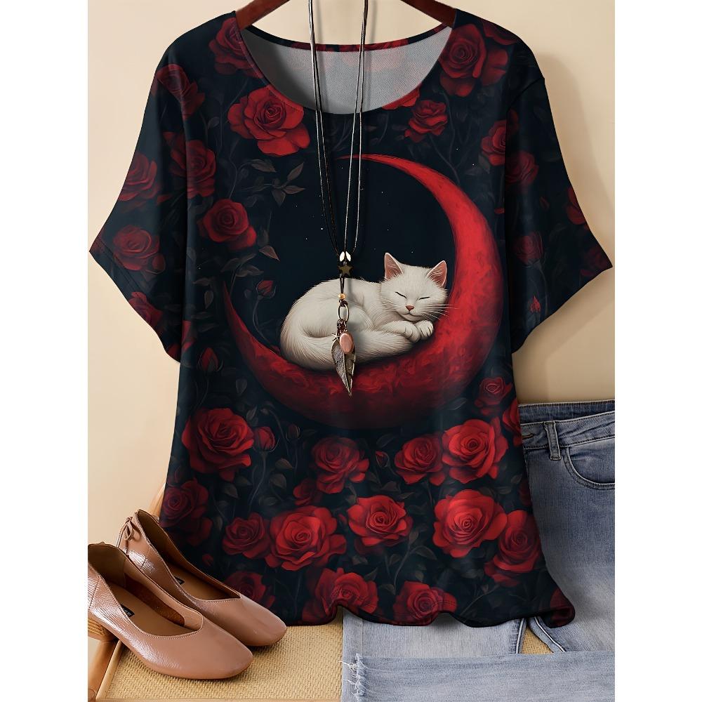 Animal Peacock Print Short Sleeved Round Neck T-shirt 3D Printed Short Sleeved Fashionable Comfortable Soft Breathable Large Loose T-shirt S