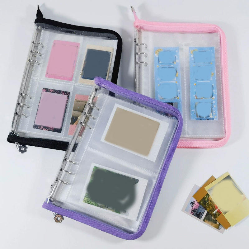 A5 6 Ring Binder Notebook with Zipper Pockets Photocard Holder Binder Sleeves Book Polaroid Small Card Photo Album