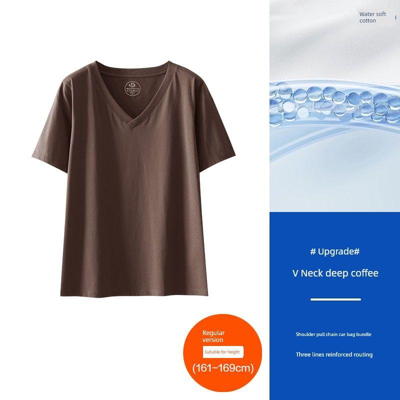 

[Ice Silk Soft T] Minimalist Casual V-neck Slimming Short-Sleeved T-shirt 100.00kg Summer Easiest for Match Plus Size Cool Tops
