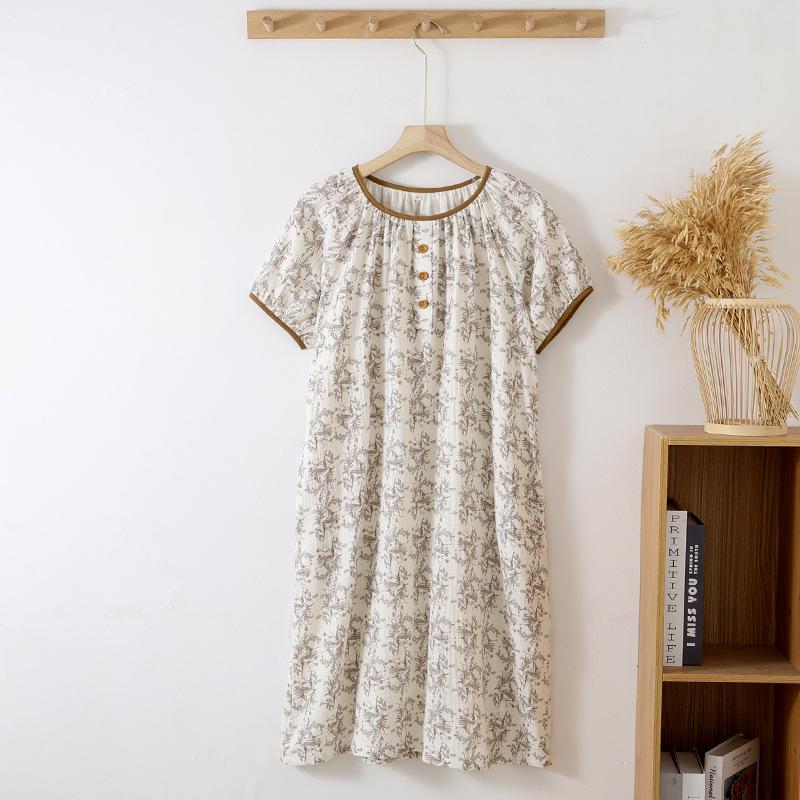 

Женская ночная рубашка из чистого хлопка с коротким рукавом, круглым вырезом и свободного кроя - Летнее платье-пуловер средней длины Large