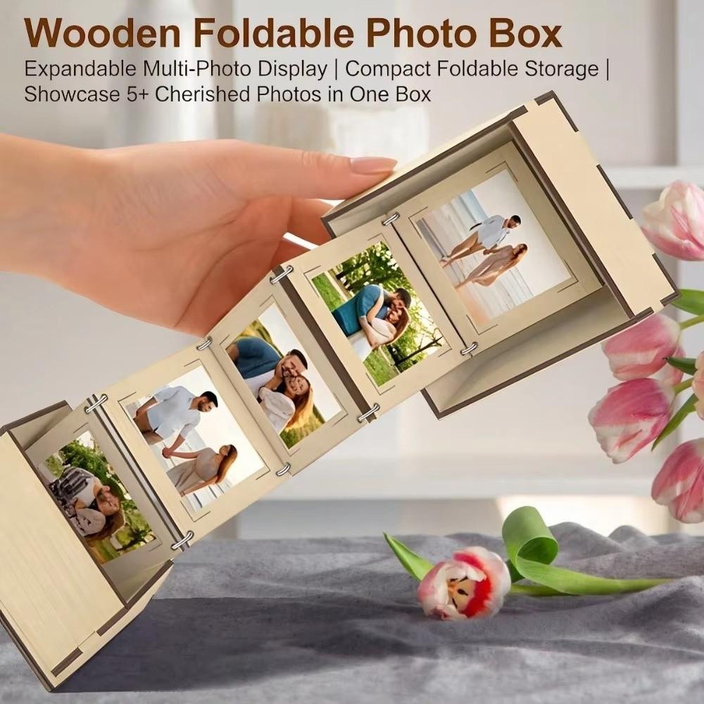 Rustic Wooden Photo Storage Box Vintage Accordion Photo Display Box Photo Album Box Family Memory