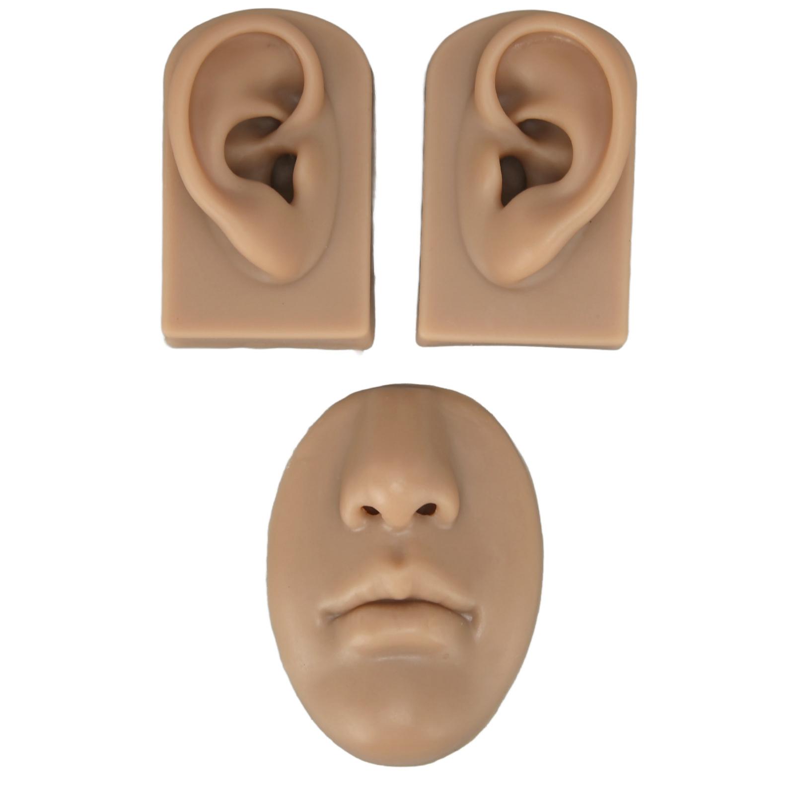 Model 3D Nosa i Ust Silikonowy Model Ucha Symulacja Rekwizyty Ekspozycyjne do Piercingu Ćwiczenia Szycia beige