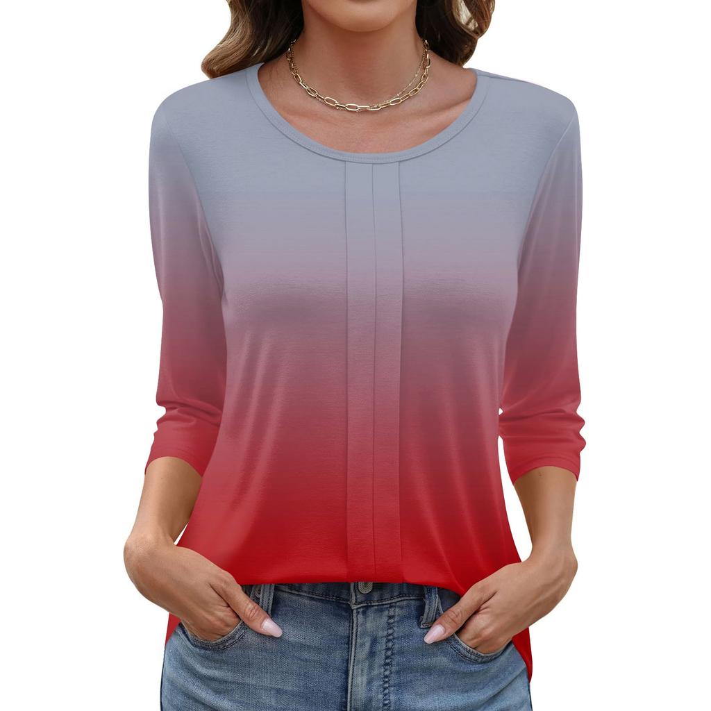 Modisches, lässiges Pullover-Oberteil mit Dreiviertelärmeln und bedrucktem Kragen für Damen