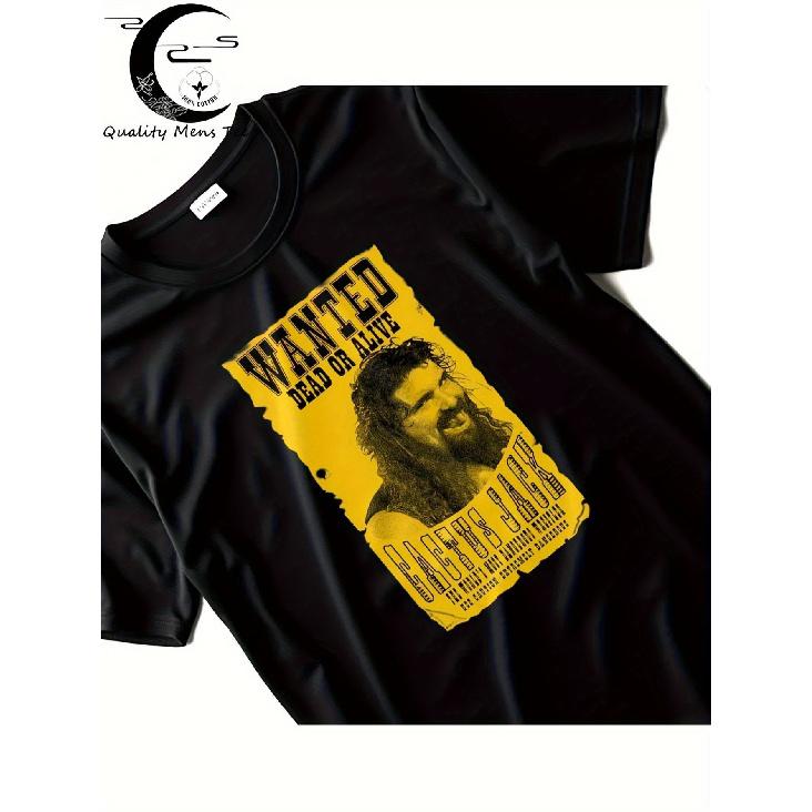 Cactus Jack & Mick Foley Hardcore Legend Vintage WWF T-Shirt - Retro Wanted Poster Graphic Tee with Bold Yellow Print, Unisex Regular Fit Short S чёрный