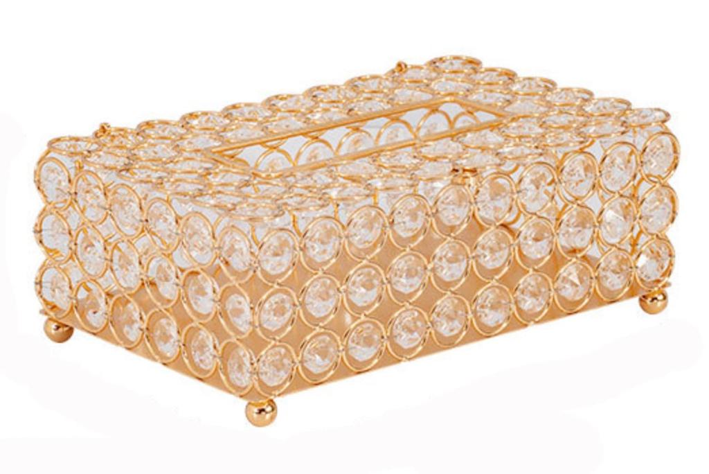 [Queen-b] Tissue Box Holder, Crystal, Round, Stylish, Gold, Interior, Transparent, Sparkling, Luxury, European Style, Perfect for Living Room,