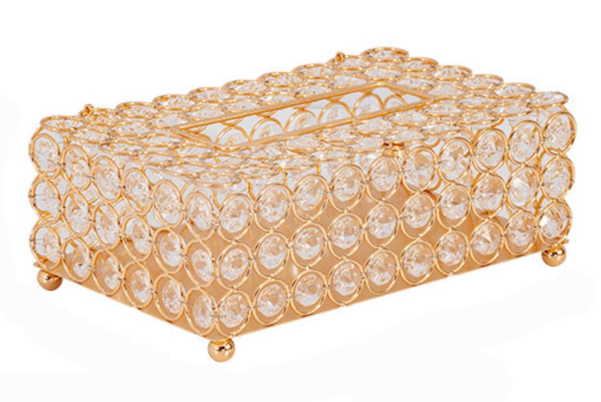 

[Queen-b] Tissue Box Holder, Crystal, Round, Stylish, Gold, Interior, Transparent, Sparkling, Luxury, European Style, Perfect for Living Room,