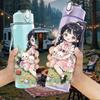 1PC Pink Dress Girl Plant Foliage Pattern 750ml Color Plastic Sports Water Bottle Leakproof Flip Straw Lid Suitable for Sports Office Home Use