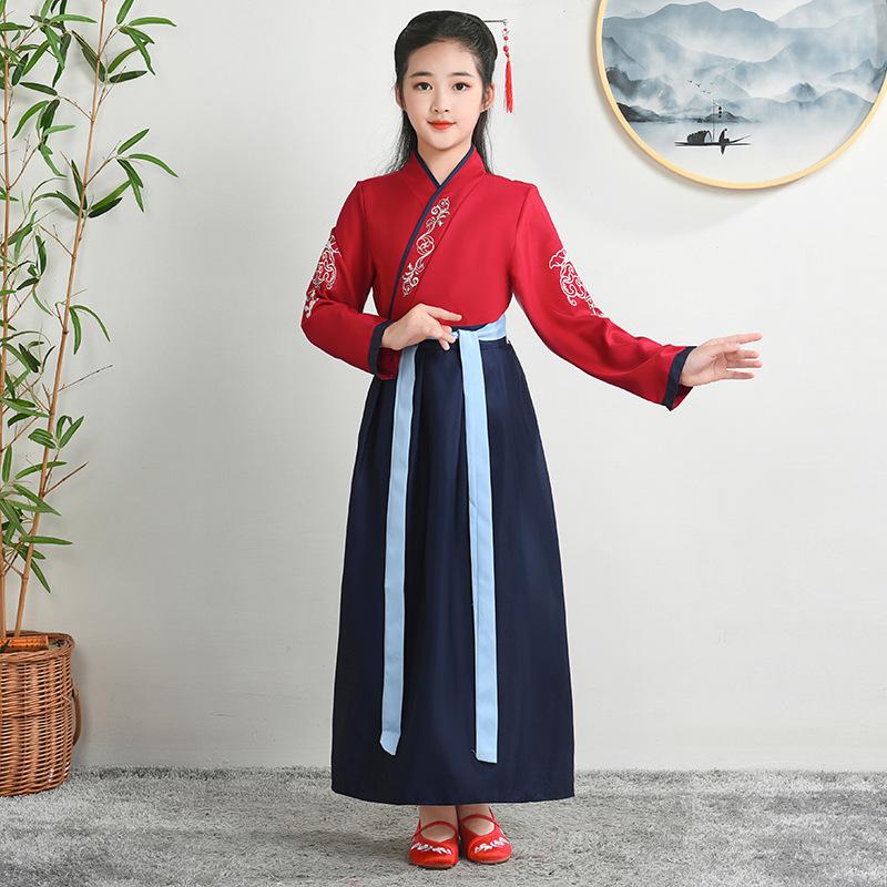 Hanfu Children's Traditional Costume: Boys' National Studies and Girls' Ancient Ruqun Tang Suit for School Performances.