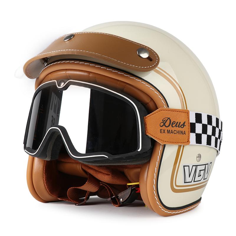 Retro helmet, four season cruising motorcycle, half helmet, men's and women's bubble mirror, electric bike safety helmet