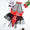 Slim Fit PU Leather Bodysuit for Women Sexy Underwear Lingerie Mesh See Through Zipper Open Crotch Romper Playsuit