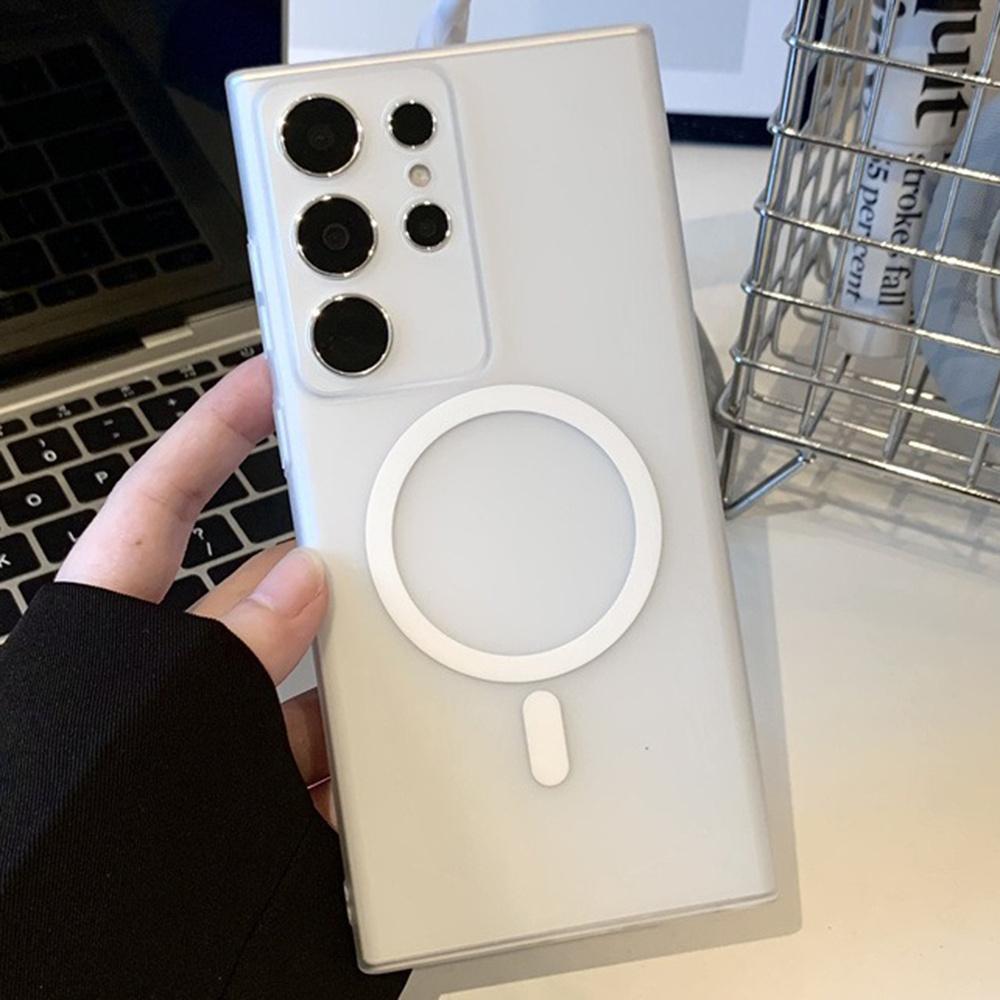 

For Samsung Galaxy S24 Ultra Case Compatible with MagSafe Matte Translucent Hard PC Phone Cover White