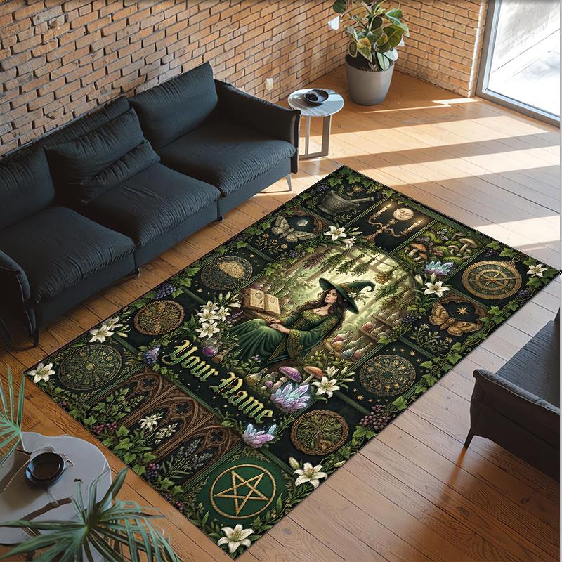 Witchcraft Theme Crystal Velvet Rug Personalized Custom Name Text Soft Floor Mat Home Decor