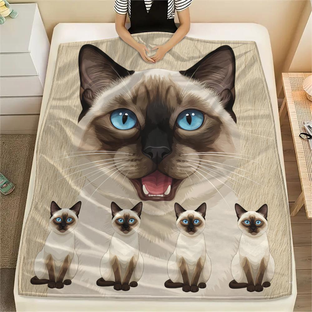 1Pc Cow Cat Siamese Print Flannel Blanket, High Quality Comfortable for All Seasons, Home Decor, Warmth and Comfort, Perfect for Gifts
