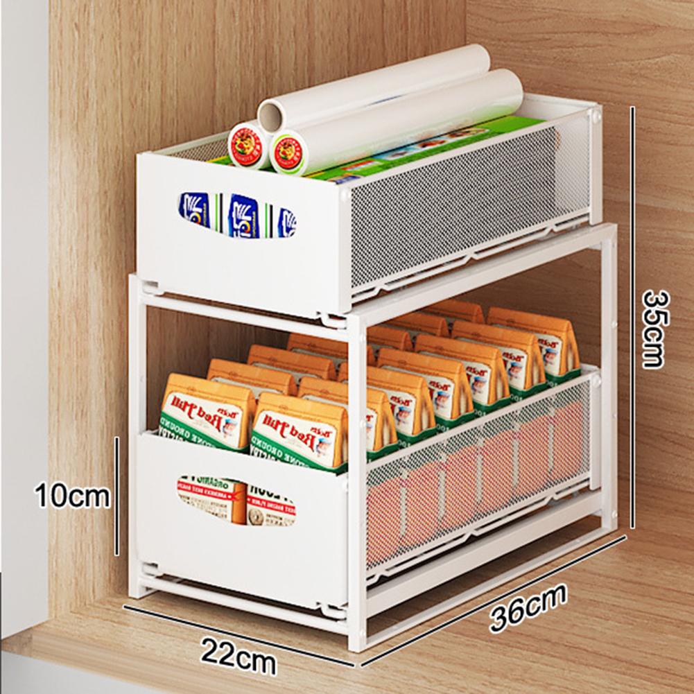 

Kitchen Pull out Under Sink Shelves Large Capacity Organizers With Sliding Drawer For Kitchen Bathroom white
