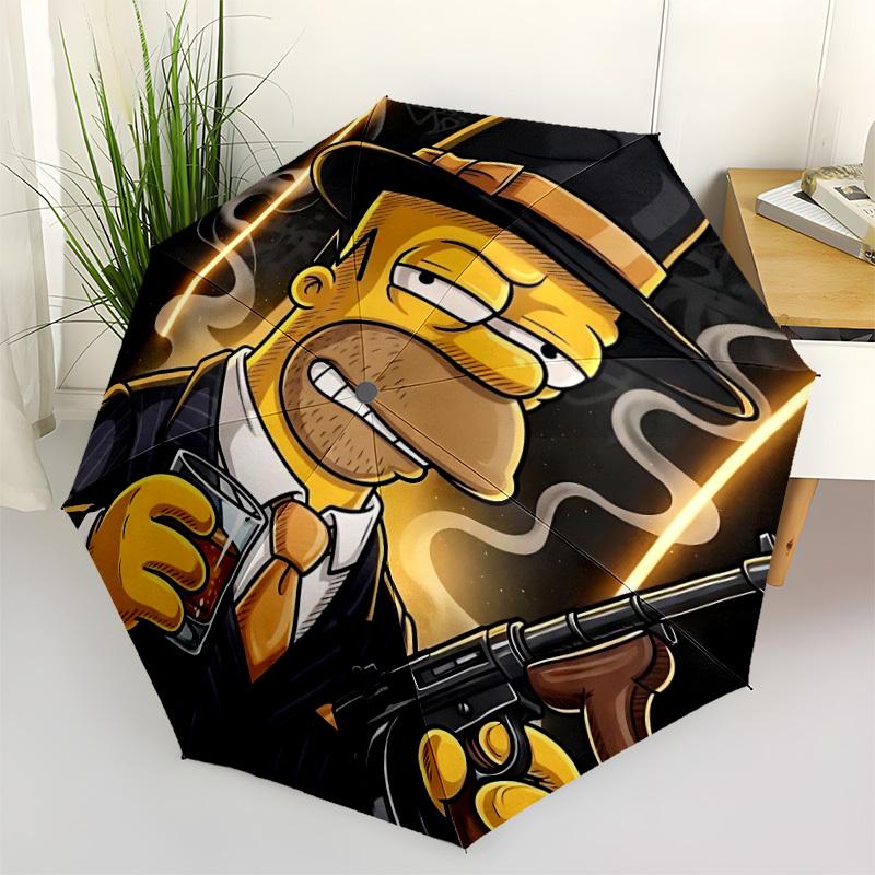 1 Stück Simpson Automatischer Faltregenschirm, Langlebiger Kunststoff & Eisen, Leicht für den Täglichen Außenbereich 005