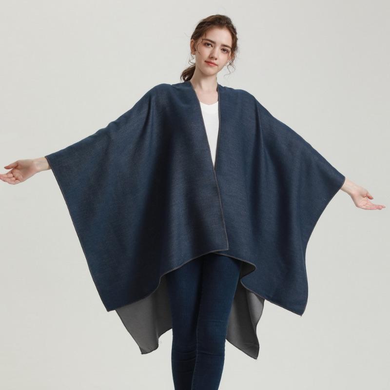 Women S Double Sided Faux Cashmere Split Shawl Cloak Warm Air Condition Blanket