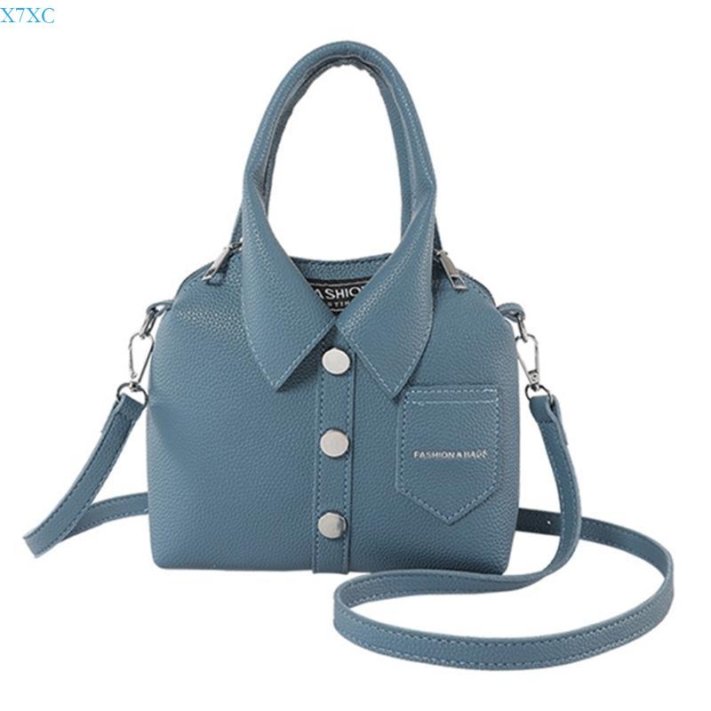 

X7XC Fashionable Women PU Leather Shirt Shoulder Bag Casual Crossbody Handbag Purse with Top Handle Adjustable Strap синий