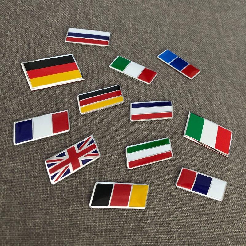 Car Steering Wheel Flag Stickers - Germany, France, Italy, Russia, Uk - Aluminum Emblem Body Decoration