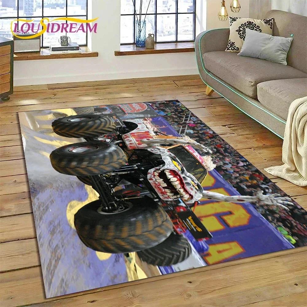 Tapete de Desenho Animado Monster Truck Monster Jam para Quarto Sala de Estar Decoração de Casa Sofá, Jogo Infantil Grande Tapete de Chão Decorativo