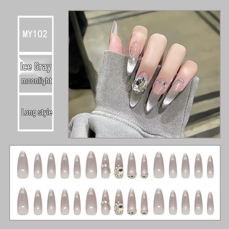 Chasing Light Cat's Eye Crystal Nails: Handmade, Detachable, Flash Diamond Design for Trendy, Stylish Looks.