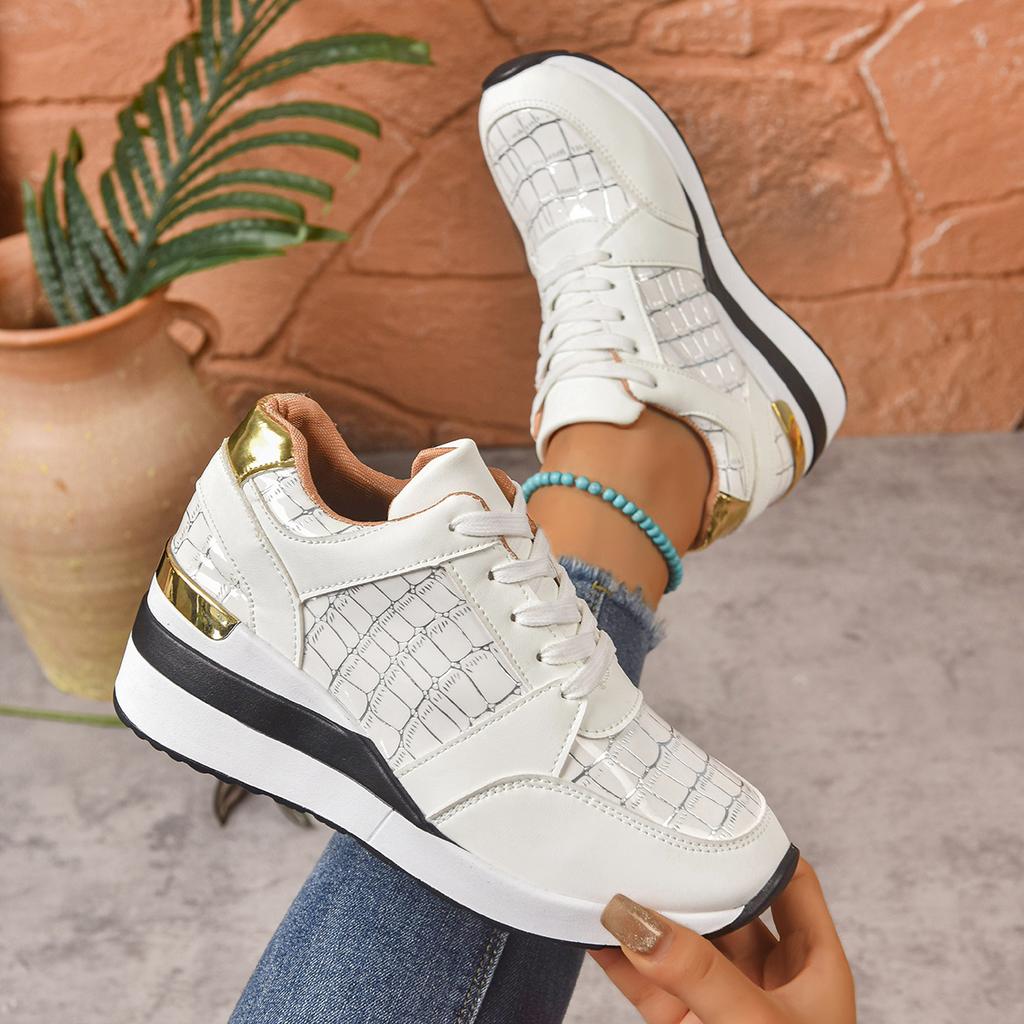 Fashion Spring Autumn Women Sneakers 2025 New Outdoor Lace Up Casual Sports Shoes Women Platform Round Toe Low-top Wedges Sneakers Women