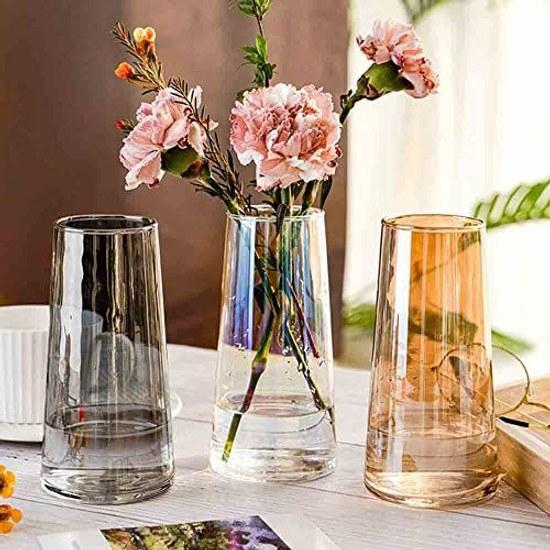 Vase Glass Stylish Single Stem Simple Flower Container Transparent Base Decorative Home Decor Height 15CM