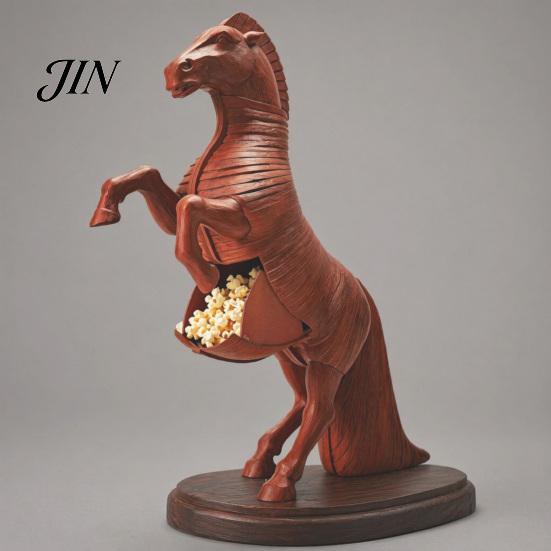 Trojan Horse Popcorn Container 3D Printed Standing Figurines Containers, Modern Desk Figure, Dual Use Snack And Decor Box Sculpture Bucket for
