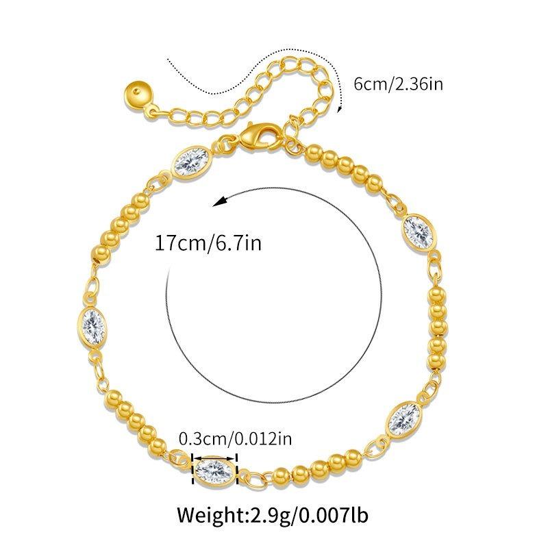 Womens Exquisite Dainty Zircon Inlaid Small Round Bead Chain Lucky Bracelet