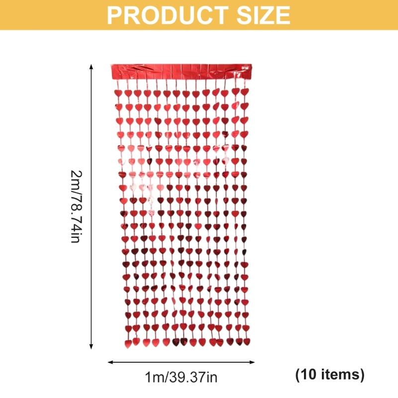 10PCS Glittering Heart Design Metallic Tinsels Curtains 1m X 2m Photo Booth Wall Decors Wedding Anniversary