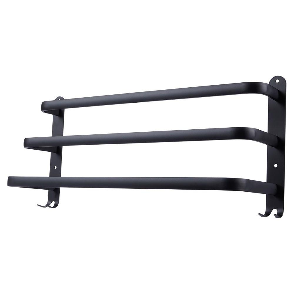 Bathroom Wall Towel Rack, Metal, Black + Hooks, 50 cm