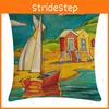 Artistic Beach Oil Painting Cushion Cover With Invisible Zipper For Stylish Interiors