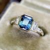 Gorgeous Square Geometry Gold Color Rings for Women Metal Inlaid Blue White Stones Ring Jewelry