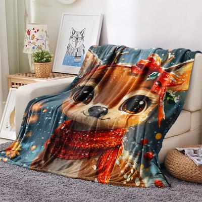 Elch-Print Flanelldecke, Hohe Qualität, Bequem für alle Jahreszeiten, Heimdekoration, Wärme und Komfort, Perfekt für Weihnachtsgeschenke
