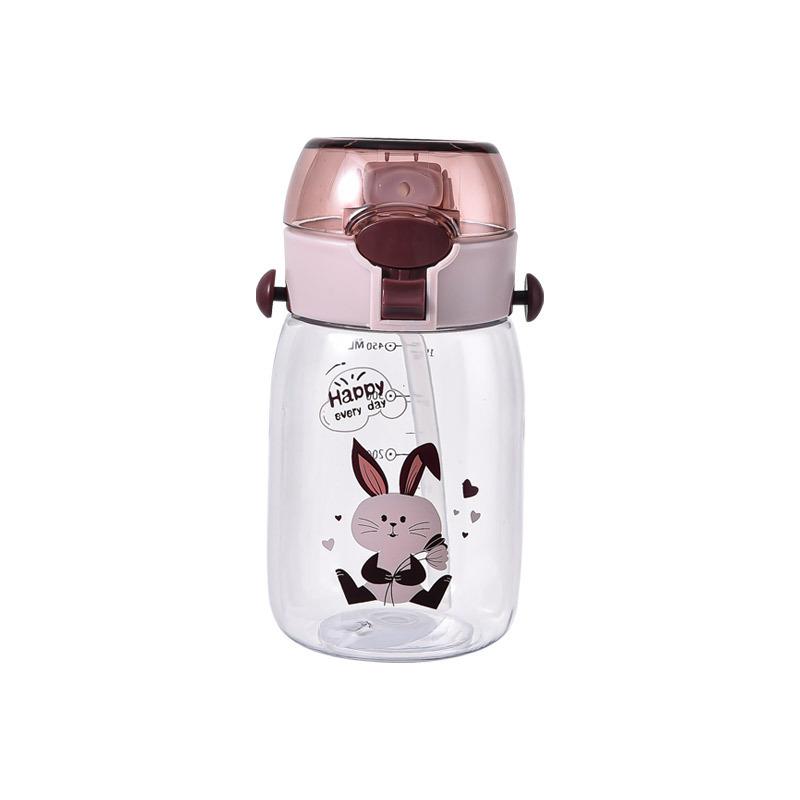 Water bottle strictly selected popular children's water cup cute cartoon new plastic cup wholesale water cup simple strap straw cup