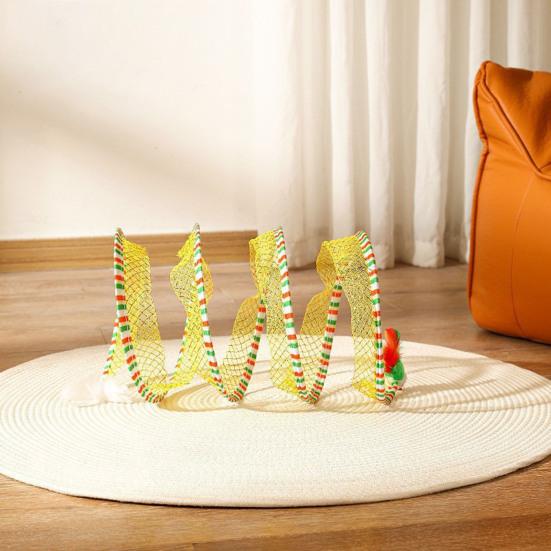 Cat Tunnel Toy Spiral Kitten Toy Foldable Design Easy To Install Interactive Spiral Cat Tunnel with Feather Toy