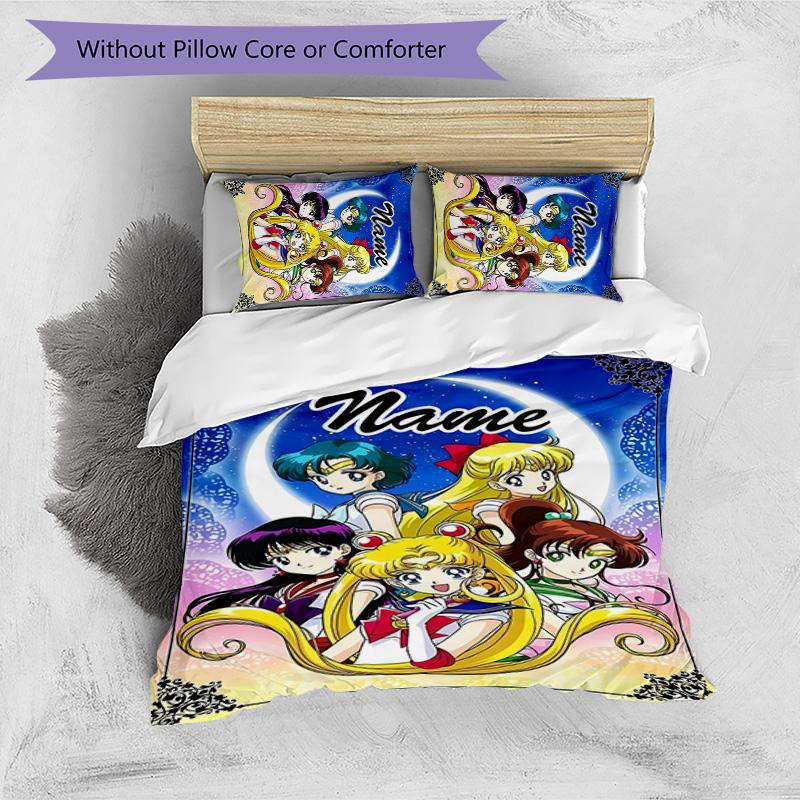 3pcs Sailor Moon 2 Cover Set - Personalized Name, HD Printed Bedding with 1 Cover and 2 Pillowcases - Perfect for Home Decor, Easy Care
