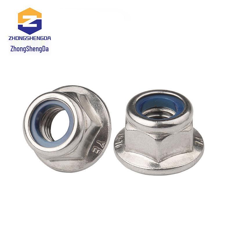Anti-Slip 304 Stainless Steel Hex Flange Lock Nut with Nickel-Plated Washer, Nylon Anti-Loosening, Sizes M4-M8