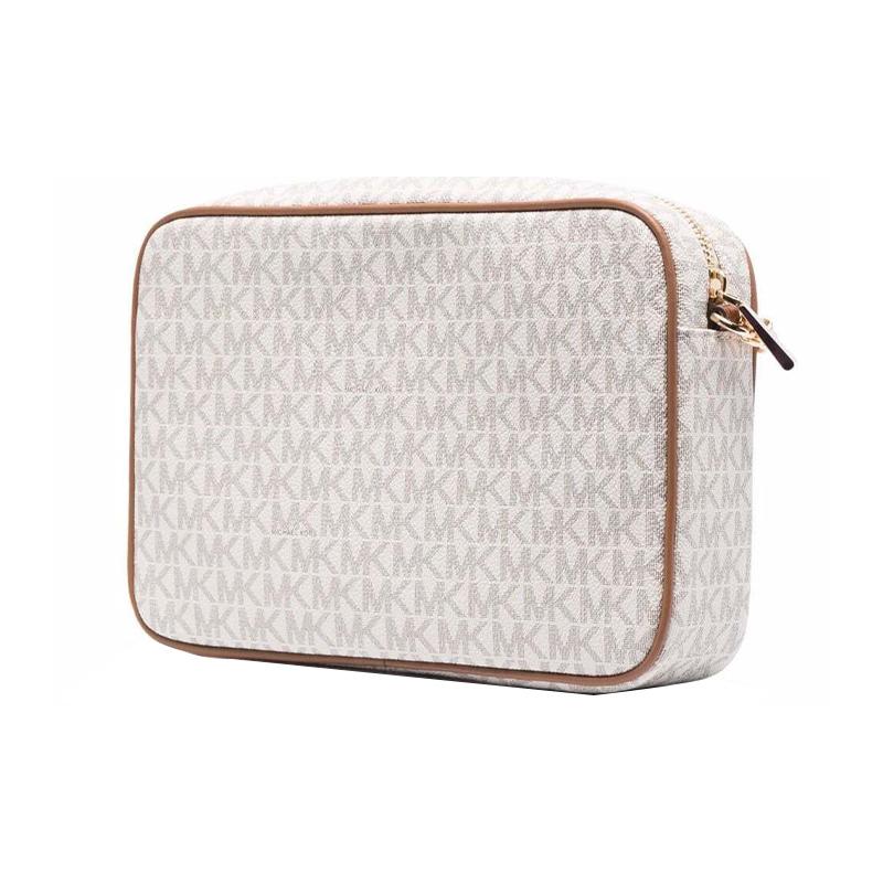 Michael Kors Jet Set Logo Coated Zip Closure Canvas Crossbody Bag Shoulder Bag Women Vanilla