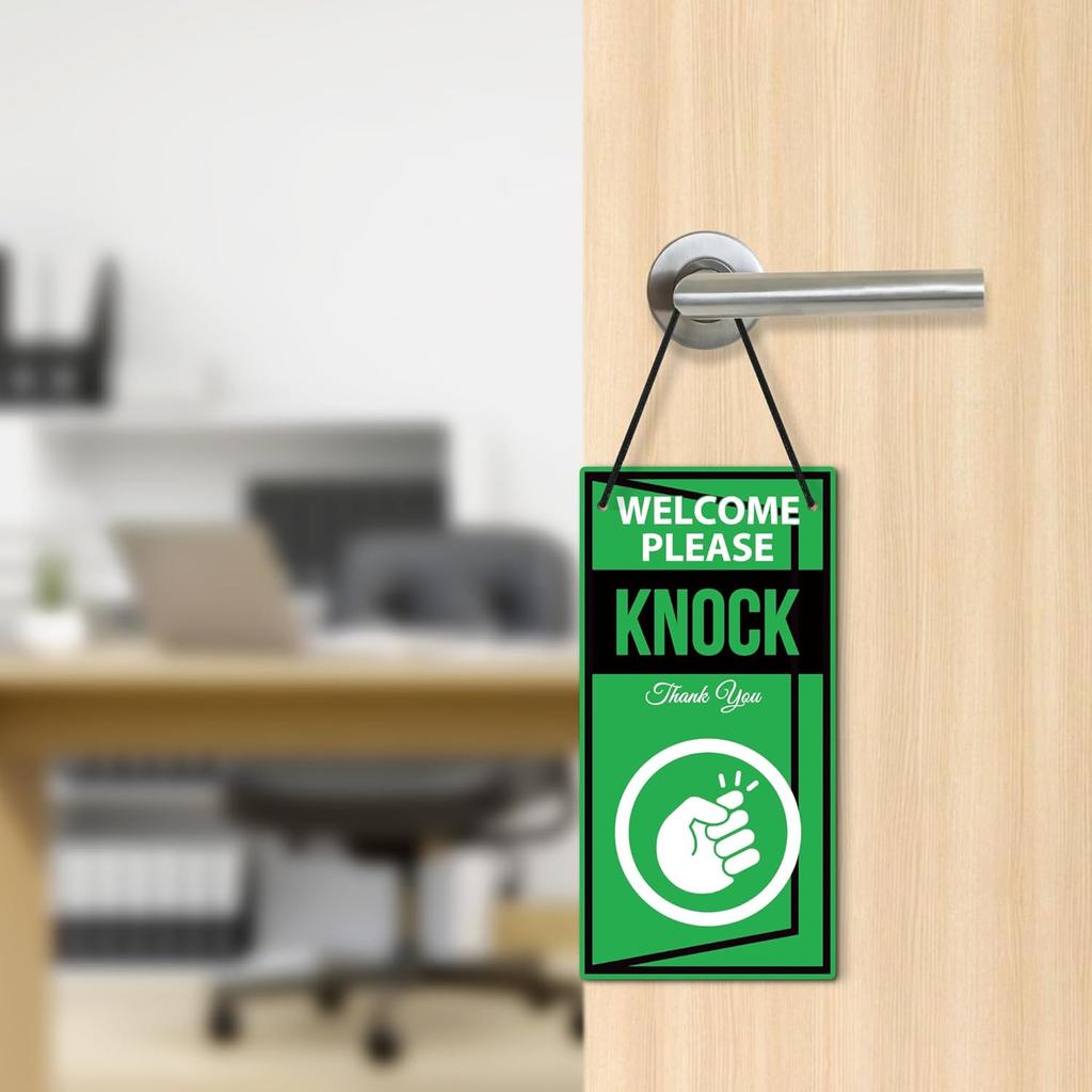 Putuo Decor Do Not Disturb Door Hanger, Welcome Please Knock Sign - 10x5 Inches PVC Double Sided Reversible for Therapists Office Clinic Treatment