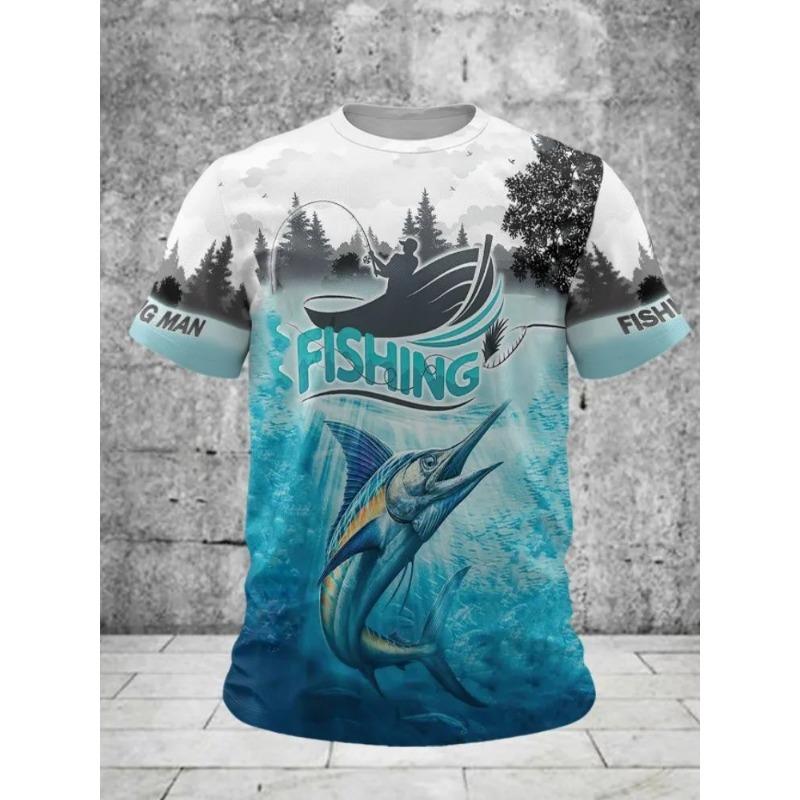 Summer Men's Fishing T-Shirts Short Sleeve 3d Fish Print Street T-Shirts Hip Hop Big Size Man Tees Loose Casual O-Neck Shirt