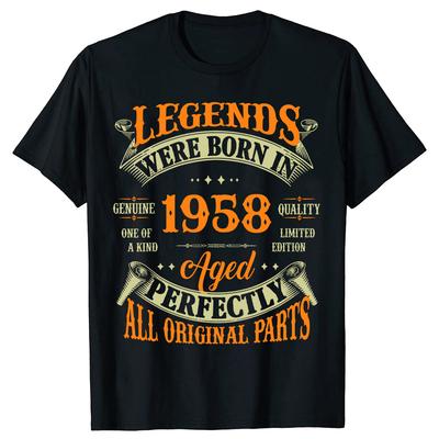 66. Geburtstag Vintage Legenden 1958 geboren 66 Jahre alt T-Shirts Grafik Baumwolle Streetwear Kurzarm Sommer T-Shirt Männer