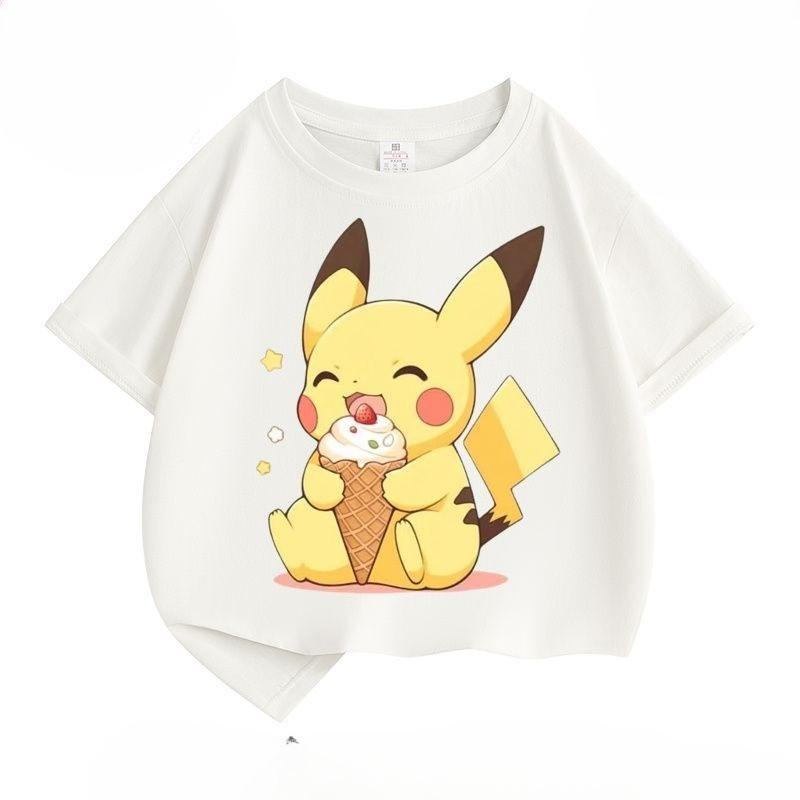 

Cute, Loose-fitting, Multifunctional Stylish Short-sleeve Top, Suitable for Boys and Girls, New Pokémon Pikachu Printed Children s T-shirt 100