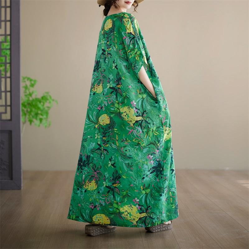 Abito estivo lungo maxi casual ampio da donna taglie forti manica corta cotone floreale vintage nuovo