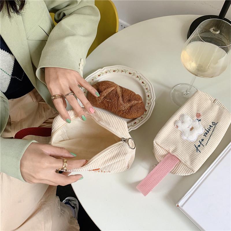 Embroidered Flower Lovely Rabbit Makeup Bag Travel Pouch Cosmetic Storage Bag