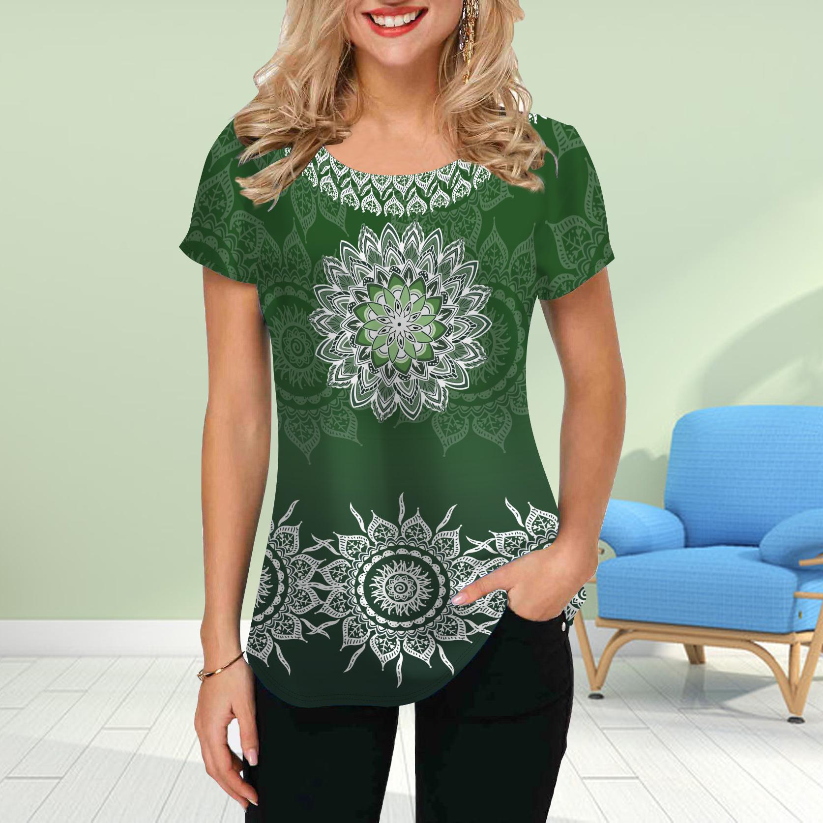 

Модная женская футболка с принтом цветка лотоса, забавная повседневная футболка с круглым вырезом и короткими рукавами, летняя женская футболка 8XL зелёный