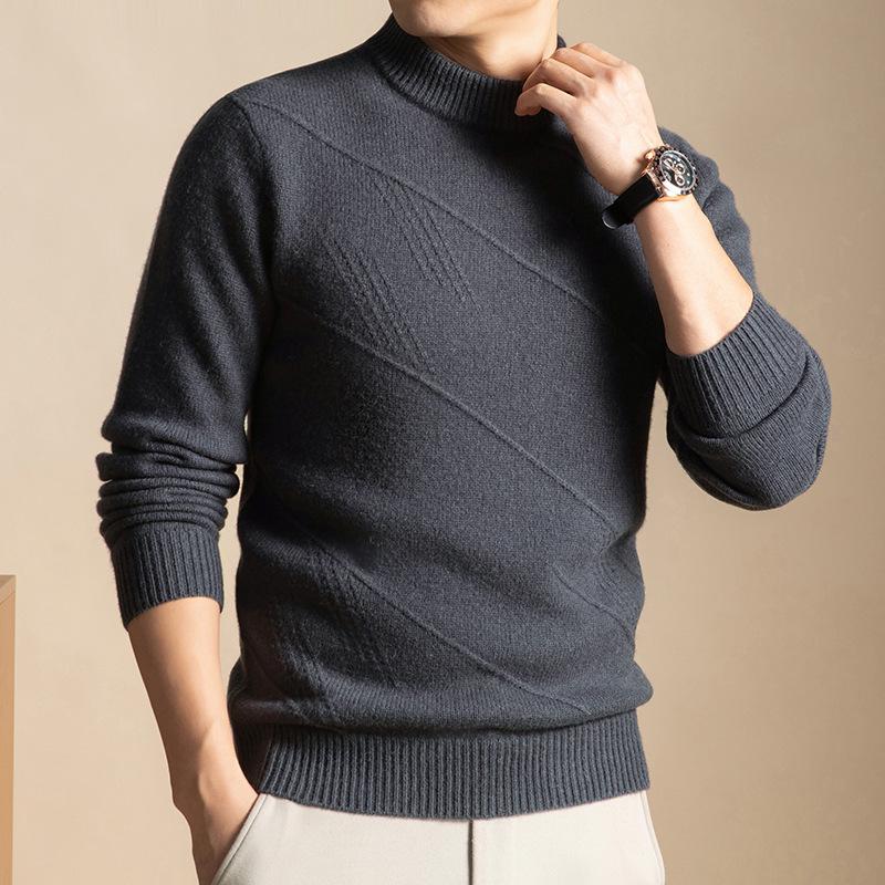 

Men’s Pure Wool Thickened Sweater: Half-High Collar Knitwear for Autumn and Winter - Warm, Casual Base Layer. M темно-сірий